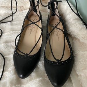Jessica Simpson “Libra” Leather Lace-Up Flats (7.5)